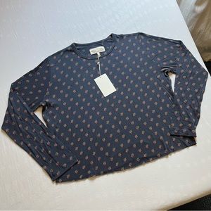 NWT The Great. Sleep Navy cherry print raw hem long sleeve knit T-shirt top